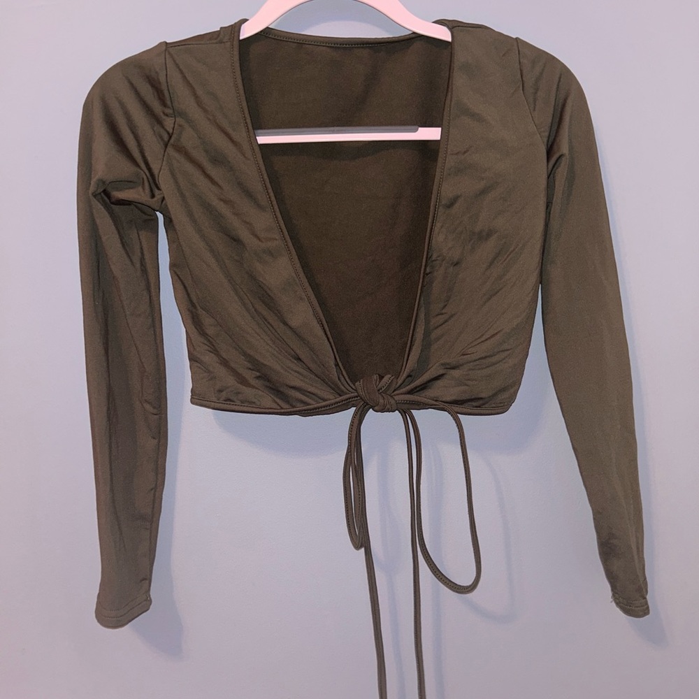Green Longsleeve Wrap Crop Top